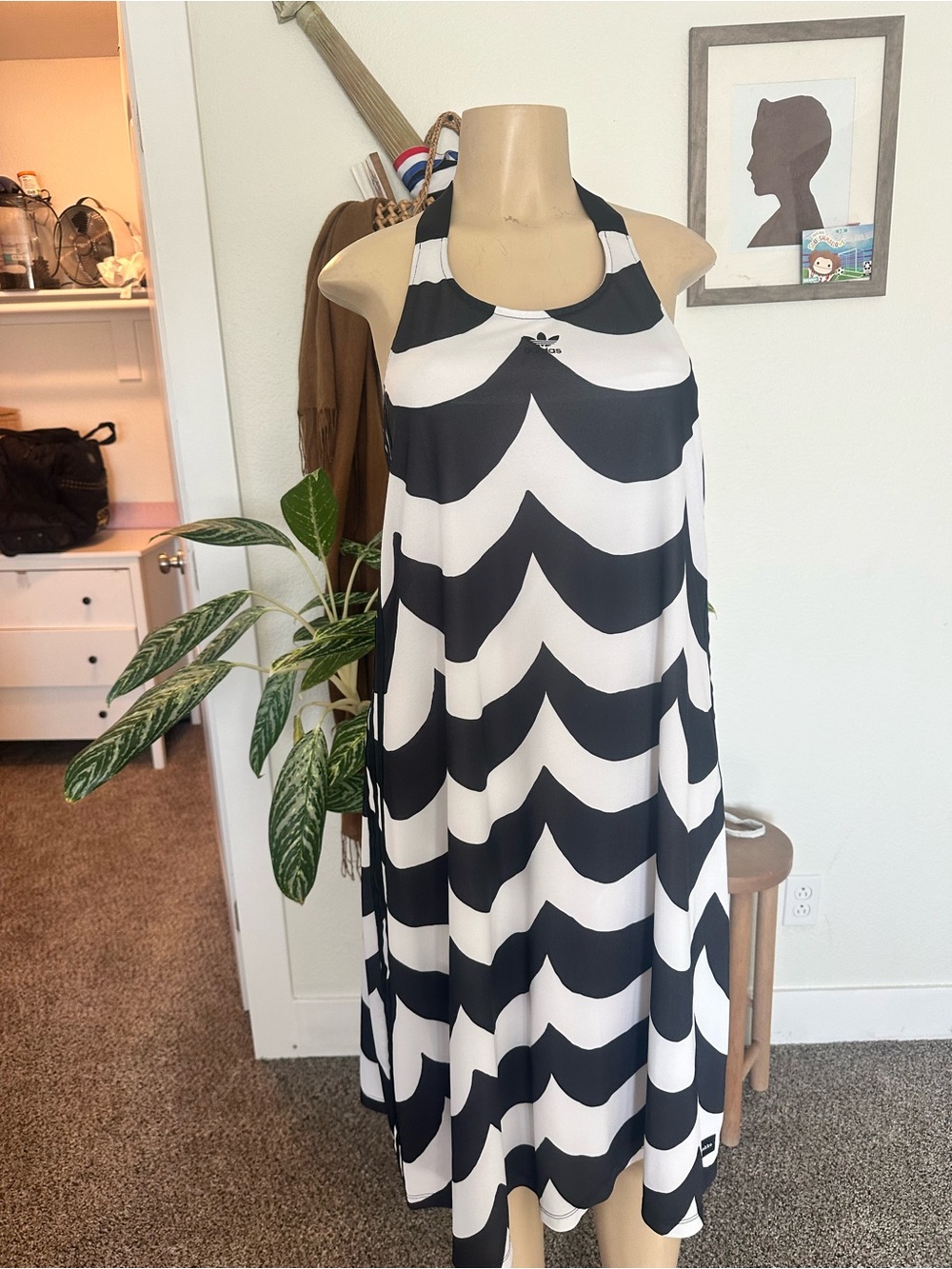 adidas Black & White Chevron Midi Dress